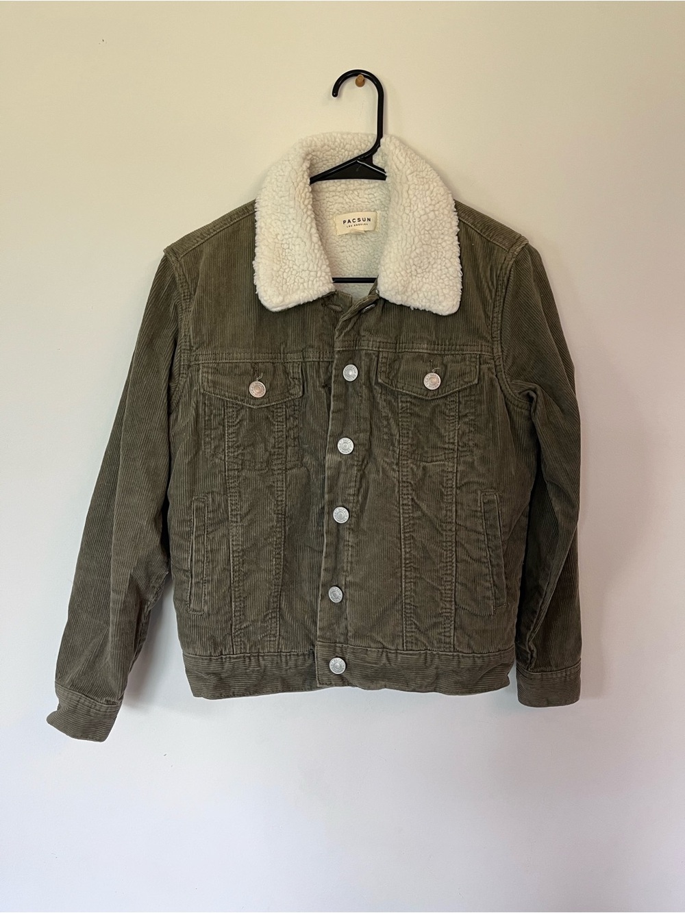 PacSun Olive Green Corduroy Jacket with Cream Sherpa Collar